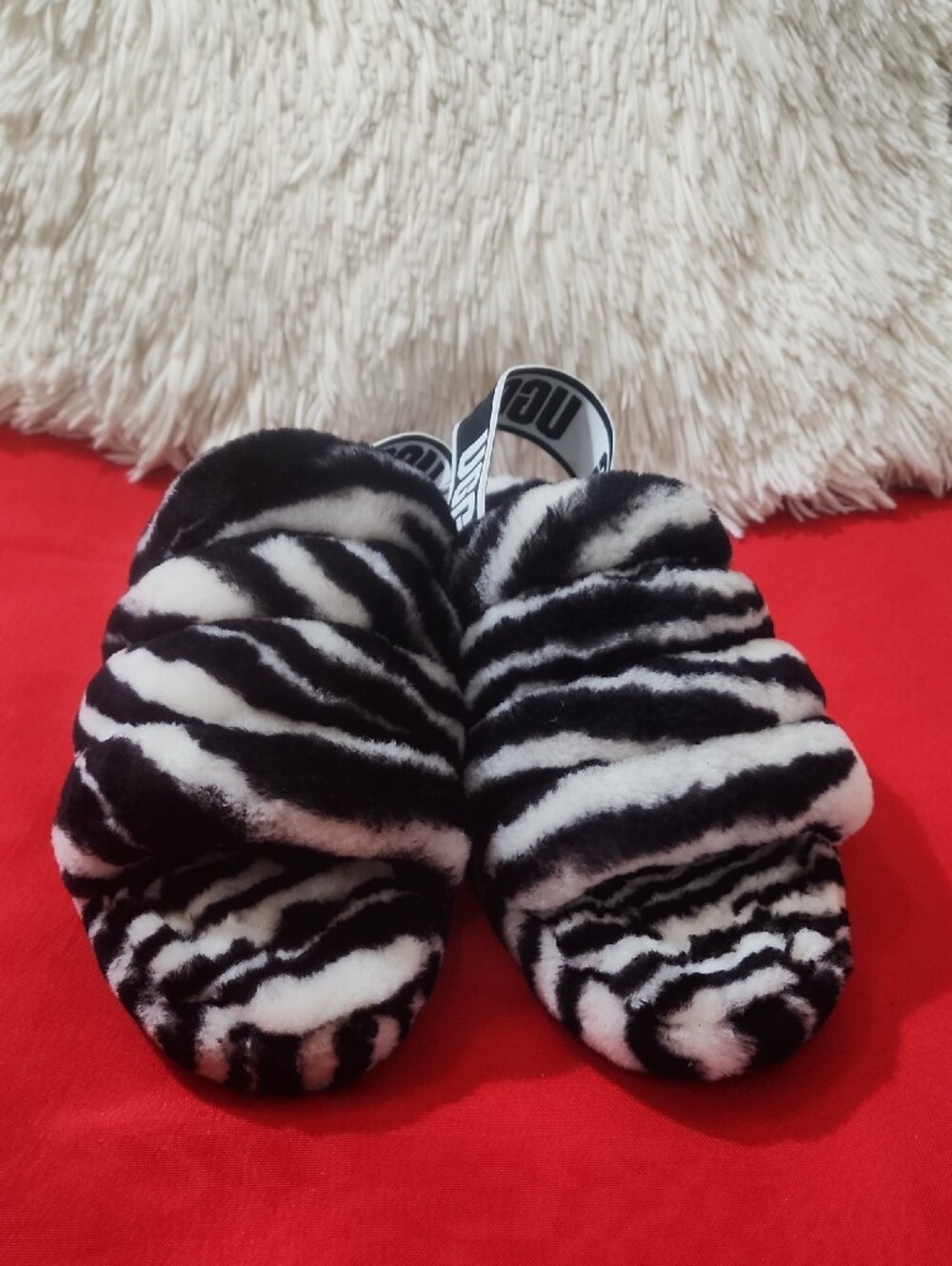 UGG Fluff Yeah Zebra Zebra-Print Faux Fur Slide Sandals - Black & White
